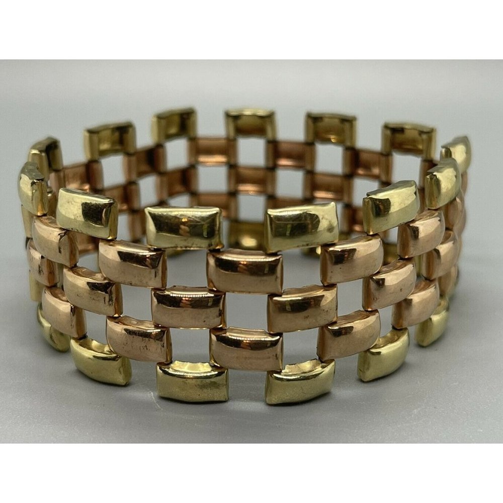 Vintage Dorsons 1/20 12K Rose Mixed Gold Filled Panther Link Bracelet Signed